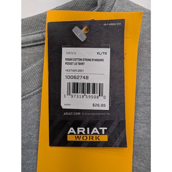 NWT Ariat Rebar Cotton Strong Standard Pocket T-Shirt in Heather Grey size XL - Picture 5 of 7